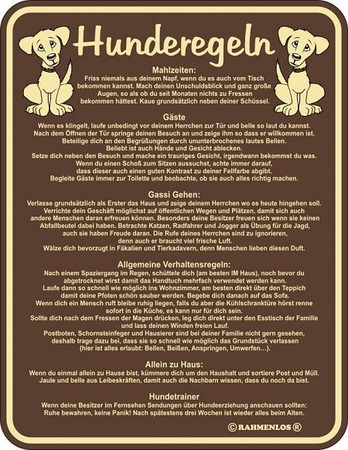 Rahmenlos Blechschild: Hunderegeln! Das Geschenk f�r jeden Hundefreund