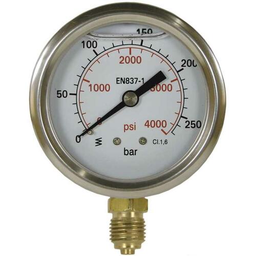 Manometer, 1/4 Zoll Aussengewinde unten, Edelstahlgeh�use, glyceringed�mpft