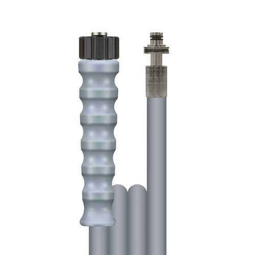 Hochdruckschlauch greyflex Grau, DN 10, max. 275 bar, glatte Decke, komplett Edelstahl, 1 Knickschutz