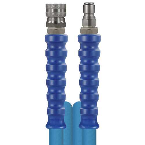 Hochdruckschlauch Foodjet Blau, DN 12, max. 80 bar, glatte Decke, komplett Edelstahl