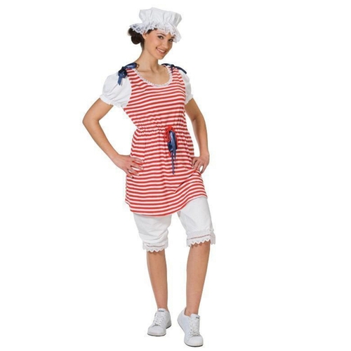 Badenixe Kost�m 20er Jahre Retro Badeanzug rot-wei� mit Badehaube f�r Damen