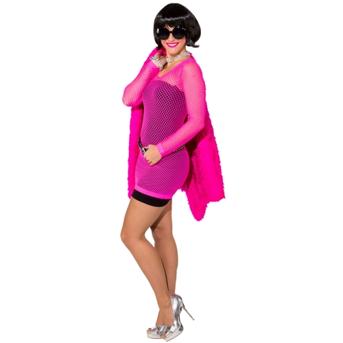 80er & 90er Netzkleid Elastisches Netzshirt Pink f�r Damen