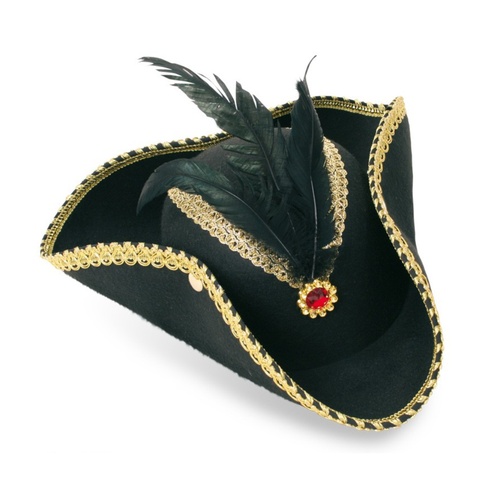 Piratenhut schwarz mit Federn Dreispitz KW 58 cm f�r Damen