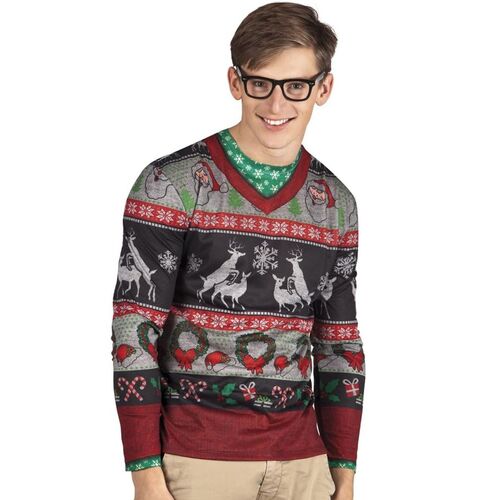 Sweatshirt Weihnachten Ugly Christmas Sweater d�nnes Langarm-Shirt bedruckt f�r Herren