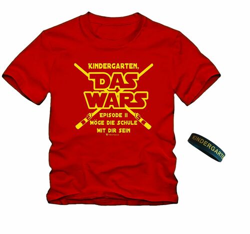 Schulanfang T-Shirt DAS WARS Rot mit Silikon-Armband f�r Kinder 