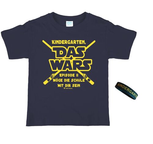 Schulanfang T-Shirt DAS WARS Dunkelblau Navy mit Silikon-Armband f�r Kinder 