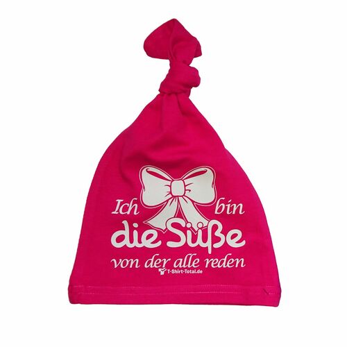 Beanie M�tze pink mit Spruch f�r Neugeborene & Babys