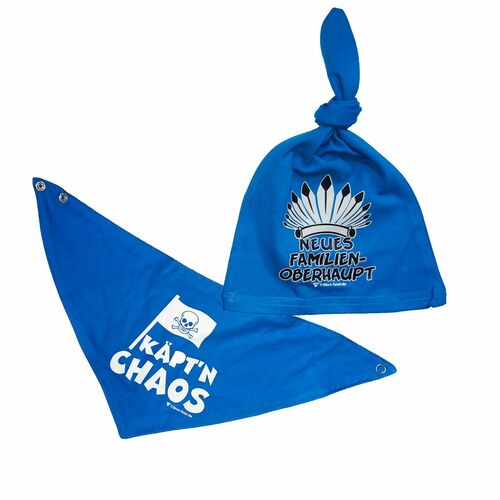 Halstuch & M�tze Blau zur Geburt f�r Jungen Baby-Set