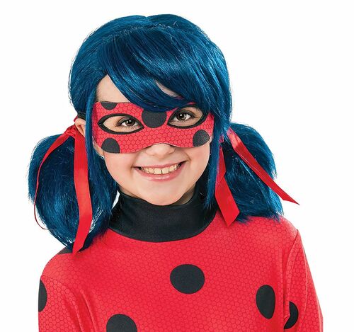 Miraculous Ladybug Per�cke blau mit Z�pfen f�r Kinder