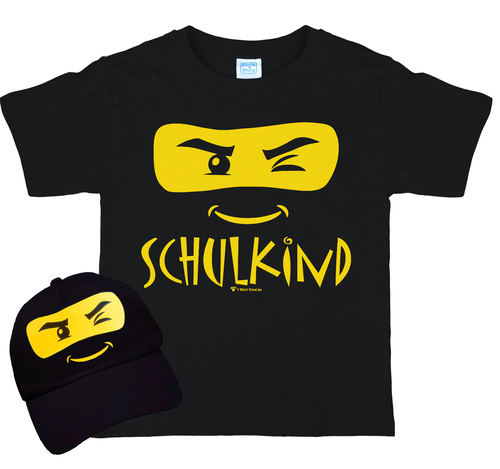 Schulkind T-Shirt ABC-Sch�tze inkl. Basecap schwarz f�r Kinder