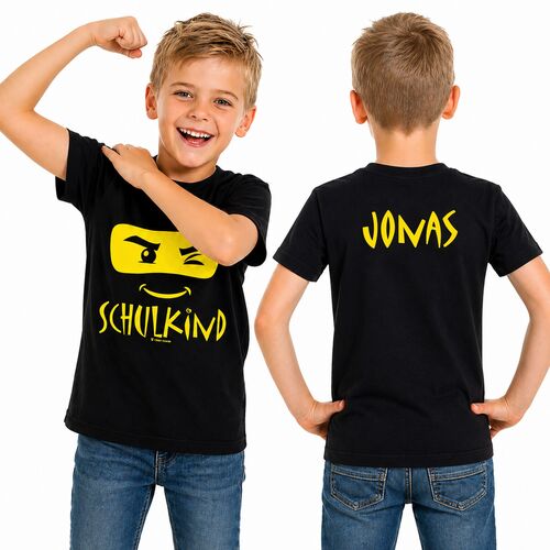 Kinder T-Shirt Schulkind mit Wunschname schwarz Ninja ABC-Sch�tze Einschulung
