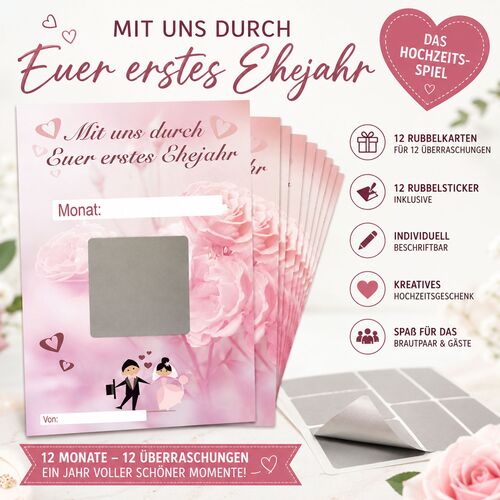 Hochzeitsspiel Mit uns durch Euer erstes Ehejahr mit Rubbelkarten Geschenkidee