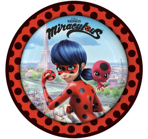 Teller Miraculous Ladybug Cat Noir 8 St�ck rund 23 cm Tisch-Deko Kindergeburtstag