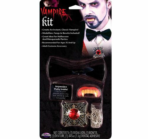 Halloween Vampir Set Eckz�hne Fliege Medaillon Kost�m-Zubeh�r