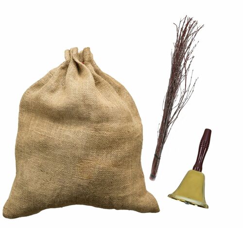 Weihnachtsmann-Set 3-tlg. Zubeh�r Rute Jutesack Glocke