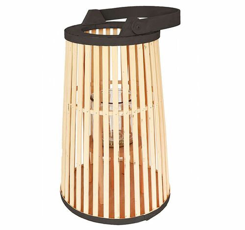 Gro�e Bambus Laterne Holz Zylinder Gartenlaterne Windlicht Deko 
