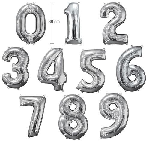 Ballon Luftballon Zahl 0 bis 9 silber 66 cm Geburtstag Hochzeit Deko