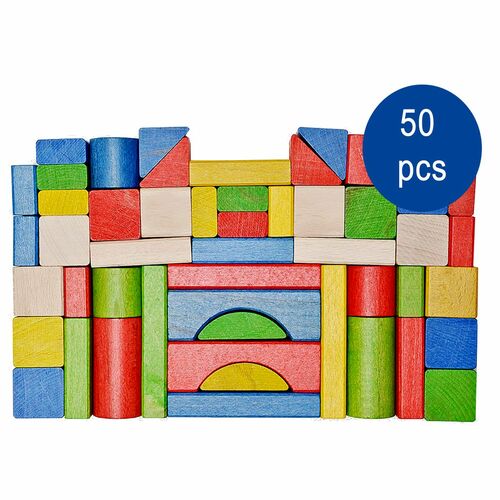50 naturfarbene und bunte Holzbausteine hochwertiges Buchenholz Spielzeug
