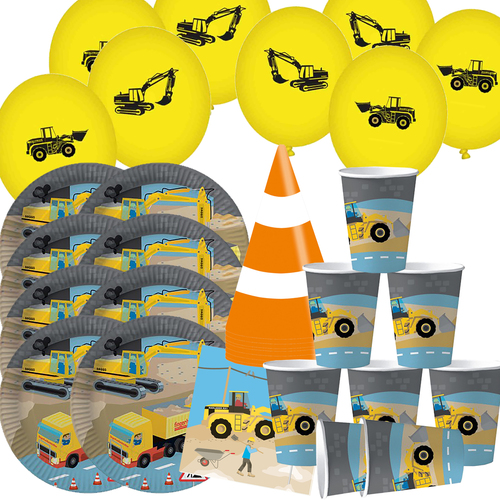 Bagger Party-Set Baustelle Party-Deko 52-tlg. Party-Zubeh�r Kindergeburtstag
