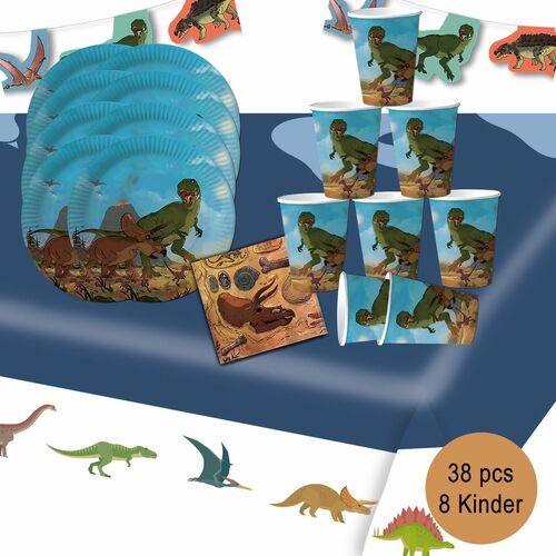 T-Rex Party-Set Dinosaurier 38-tlg. Tisch-Deko Kindergeburtstag 