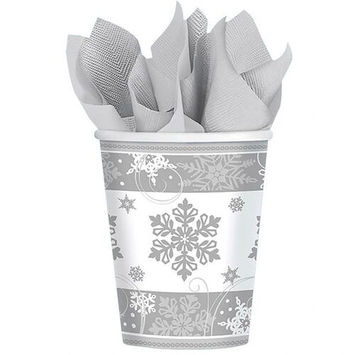 Becher Weihnachtsfeier Schneeflocke Wei� Silber 8 St�ck Tisch-Deko
