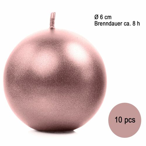 Runde Kerzen 10 St�ck 6 cm Kugelkerzen Deko metallic ros� gold  