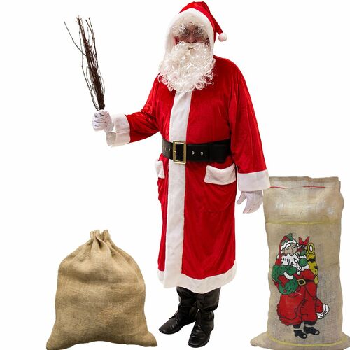 Herren Kostüm Weihnachtsmann mit Mütze 4-teilig aus Waschsamt Nikolaus 