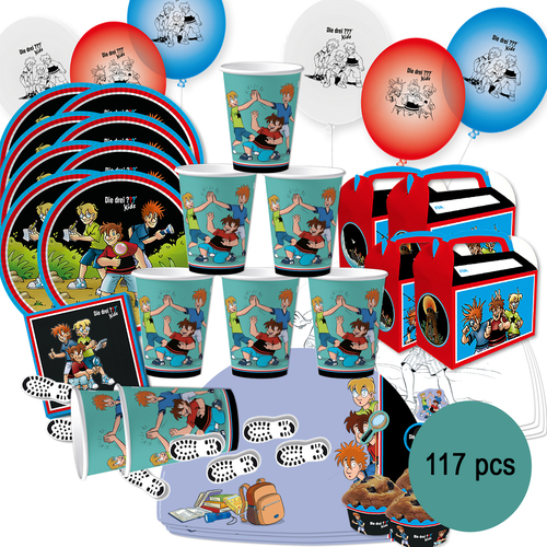 XXL Die drei ??? Kids Party-Set Kindergeburtstag f�r 8 Kinder, 117-tlg.