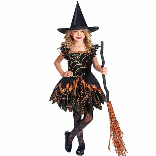 Halloween Hexen Kostm Little Spider Witch glitzernd mit Hexenhut fr Kinder