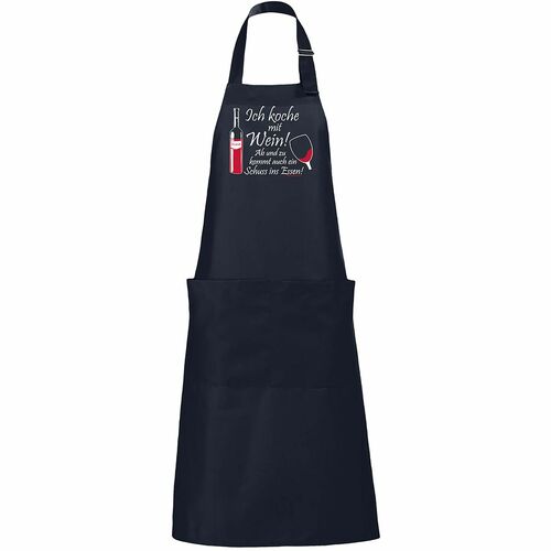 Grill- und Kochsch�rze dunkelblau mit Spruch Kochen mit Wein Geschenk