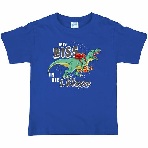 T-Rex T-Shirt blau Schulanfang Mit Biss in die 1. Klasse