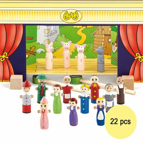 Magnetisches Holz-Puppentheater mit 15 Figuren und 4 M�rchen 