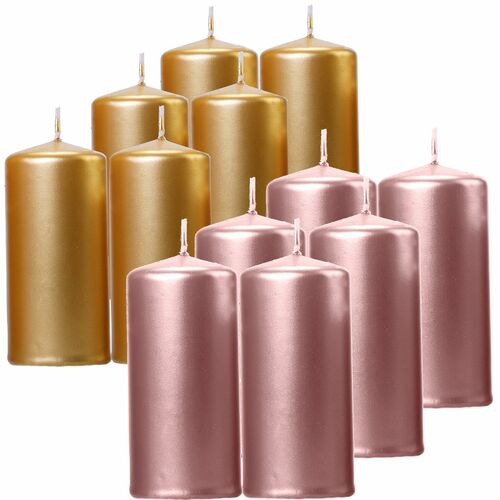 Kerze 12 x 6 cm Stumpenkerze 6 St�ck Ros� Gold Weihnachten Hochzeit
