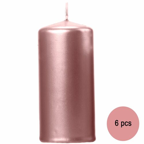 Kerze 12 x 6 cm Stumpenkerze 6 St�ck Ros� Gold Weihnachten Hochzeit 