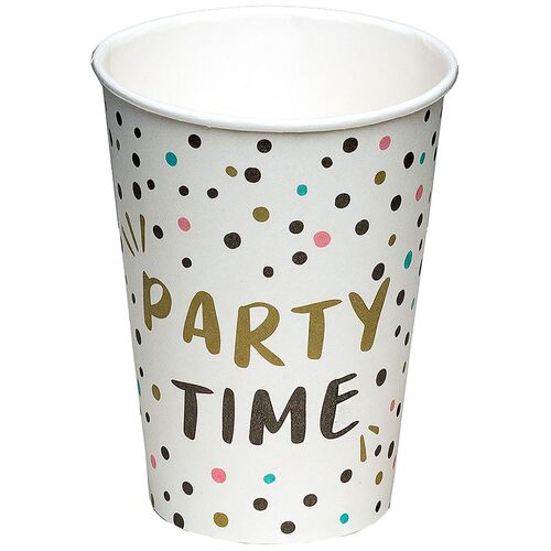 Becher Party Time wei� mit bunten Punkten 8 St�ck Tisch-Deko