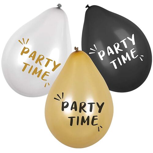 Luftballons Party Time schwarz gold wei� 6 St�ck Party-Deko
