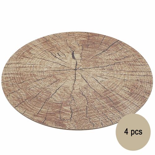 Untersetzer Holz-Optik 4er Platz-Set 38 cm rund abwischbar Tisch-Deko