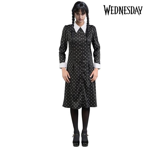 Wednesday Kost�m Halloween Kleid schwarz mit wei�en Punkten f�r Damen