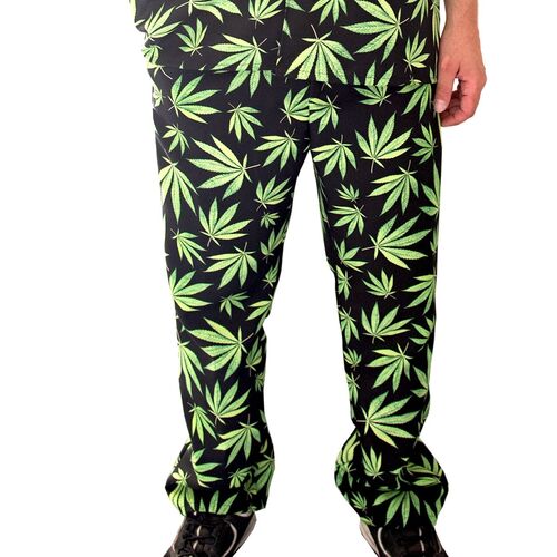 Cannabis Hose lang schwarz & gr�nen Hanf-Bl�ttern f�r Herren