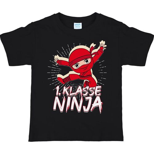 Schulanf�nger T-Shirt 1. Klasse Ninja ABC-Sch�tze schwarz rot f�r Kinder
