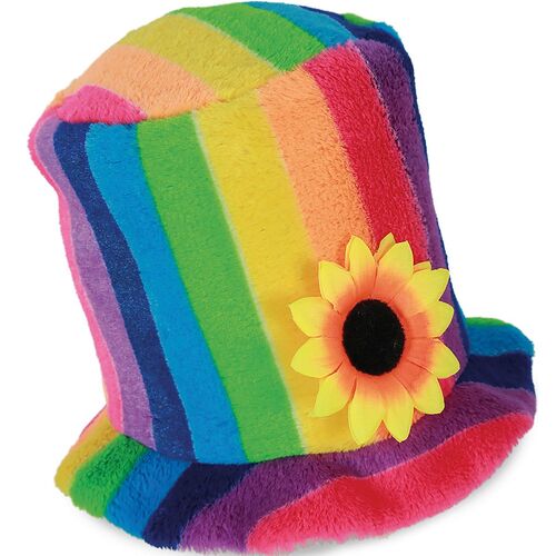 Regenbogen Zylinder Rainbow-Hut mit Sonnenblume KW 58 cm f�r Erwachsene