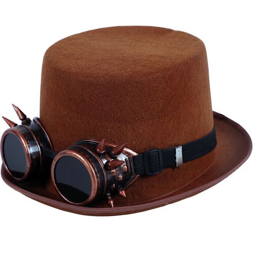 Steampunk Zylinder braun mit Stachelbrille KW 59 cm f�r Erwachsene