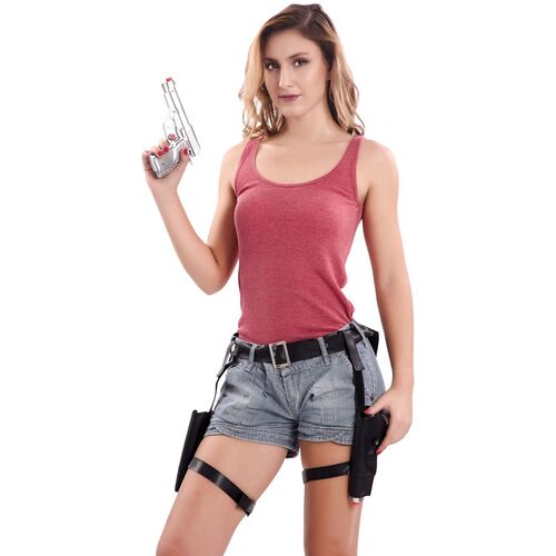 Doppel-Holster inkl. silbernen Spielzeug-Waffen mit Kunstleder Polizei-G�rtel f�r Erwachsene