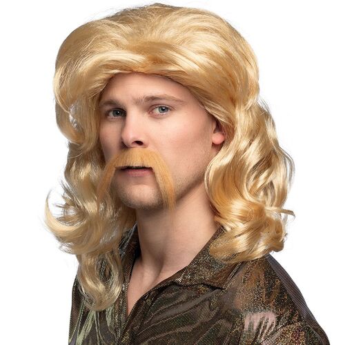 Vokuhila Per�cke mit Bart blond 80er Jahre Barry f�r Herren