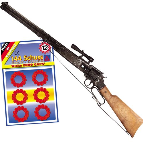 Cowboy Gewehr Utah 76 cm Western-Gewehr Used-Look mit 144 Schuss Munition