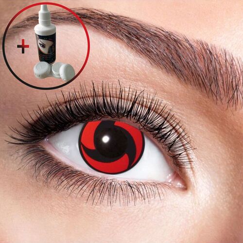 Manga Kontaktlinsen Rot Kakashi Mangekyou Sharingan weich mit 60 ml Kombil�sung & Beh�lter
