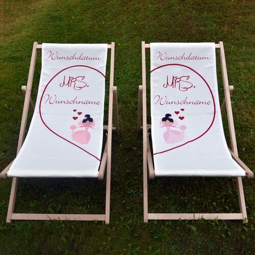 Personalisierter Partner Liegestuhl Mrs. & Mrs. mit Wunschname Datum Hochzeitsgeschenk, 2 St�ck