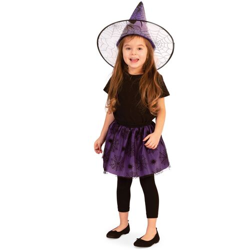 Hexen-Kost�m Set Halloween Rock und Hut Schwarz Lila mit Spinnenmotiv f�r Kinder
