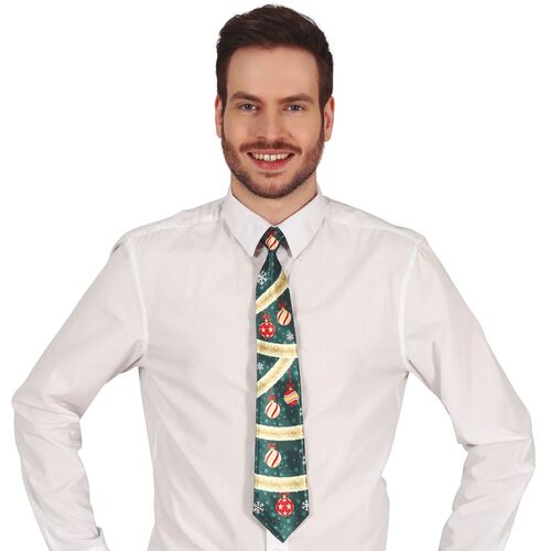 Krawatte Weihnachten Tannengr�n mit Weihnachtskugeln 45 cm lang f�r Herren