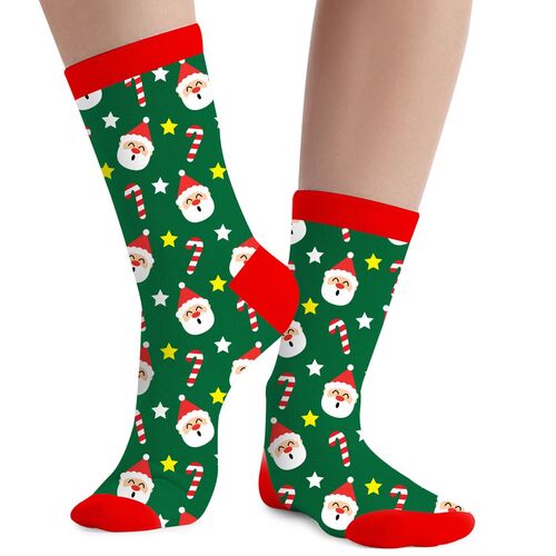 Socken Weihnachten Tannengr�n Zuckerstangen Weihnachtsmann f�r Kinder & Erwachsene